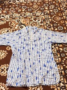Blue & White Printed Kurta