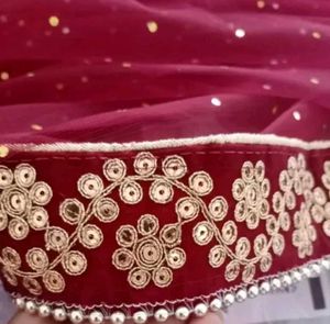 Red Embroidered  Dupatta with Heavy Border
