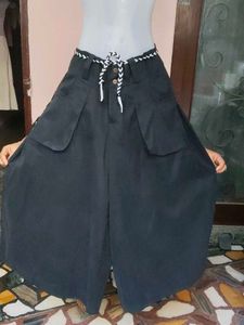 Black Denim Look Divider Skirt Palazzo