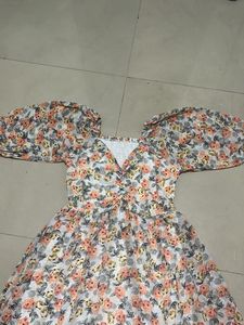 Floral Puff Sleeve Midi Dress