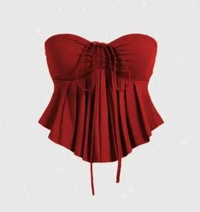 Chic Red Strapless Peplum Top