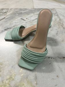 Stylish Mint Green Square Toe Heeled Sandals