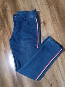 Blue Denim Jeans with Side Stripe for women