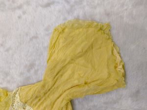 Yellow Lace Mini Dress with Square Neck