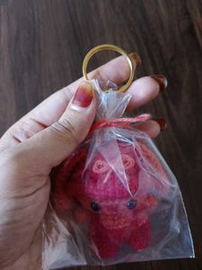 Crochet cute red bow bunny keychain