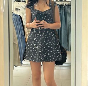 babydoll Navy Floral Smocked Puff Sleeve Dress