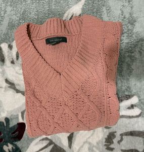 Pink Knit V-Neck Sweater