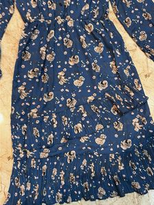 Blue Floral Print Midi Dress