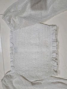 White Off-Shoulder Smocked Crop Top
