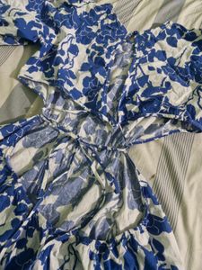 Blue Floral Cut-Out Midi Dress