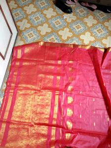 Vibrant Red Saree with Gold Zari Work