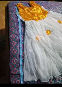 Girl's Yellow &amp; White Party Dress