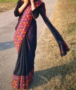 Elegant Black Saree with Embroidered Border