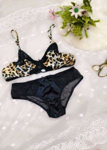 Leopard Print Lace Trim Bra with brief 👍👍😍