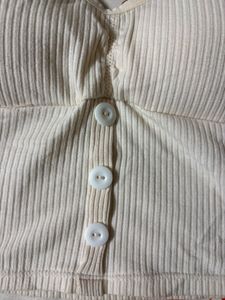 Cream Ribbed Button-Up Tank Top