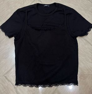 Black Lace Trim Layered Top