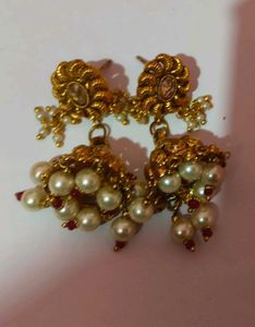 Exquisite Pearl &amp; Gold Jhumka Earrings