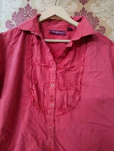 Charming Pink Ruffled Button-Up Top