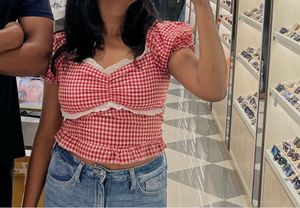 Red Gingham Smocked Crop Top