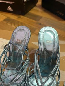 Metallic Blue Strappy Heels