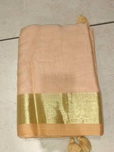 Elegant Peach Saree with Gold Border