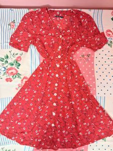 Red Floral Button-Up Dress