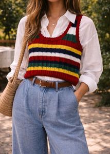 New Pinterest Aesthetic Colorful Striped Knit Swea