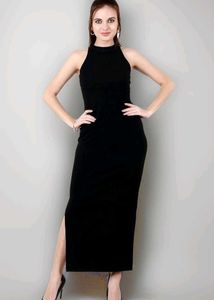 Elegant Black High Neck Maxi Dress