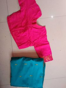 Beautiful Teal and Pink Saree with stiched blouse