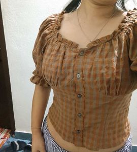 Cute Gingham Puff Sleeve Top