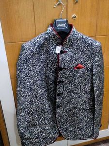 Black printed jodhpuri blazer