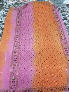 Ombre Pink &amp; Orange Embellished Saree