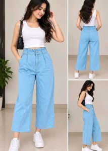 Light Blue Denim Wide Leg Pants