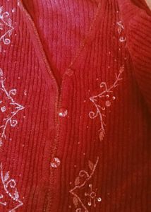 Embroidered Red Cardigan