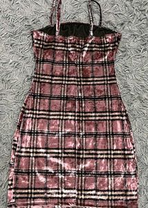 Imported Pink Plaid Velvet Mini Dress