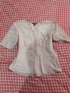 Vero Moda Chic White Broderie Anglaise Peplum Top