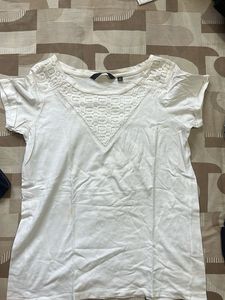 White Lace Detail T-Shirt
