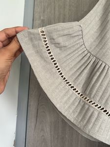 Grey Ribbed Bell Sleeve Top