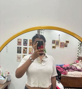 Ribbed Cropped Polo Shirt