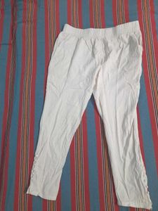 White Casual Pants with Button Detail