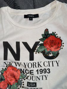 Madame White NY City Rose Graphic T-Shirt