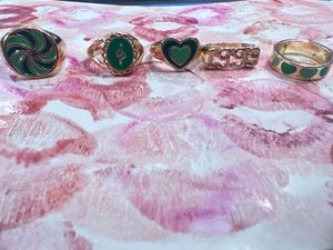 Set of 5 Green Enamel Rings