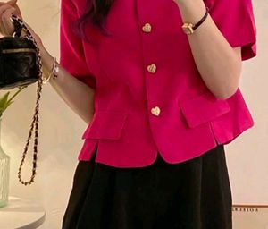 Pink Heart Button Blazer