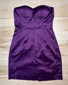 Purple Strapless Satin Dress