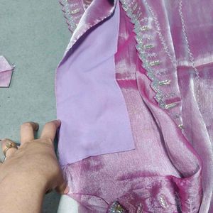 Shimmering Pink Embellished Saree with  stiched bl