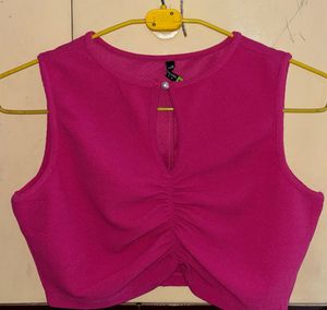 Chic Ruched Pink Crop Top