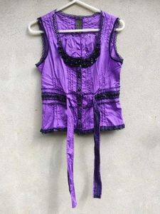 Purple Sequined Tie-Front Blouse
