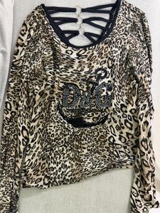 Leopard Print Top with Studded Anchor