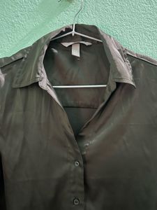 Satin Collared Button-Up Top