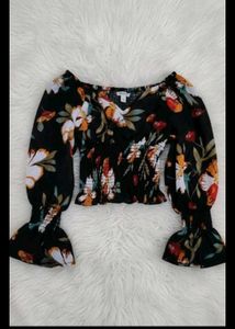 Floral Print Long Sleeve Crop Top